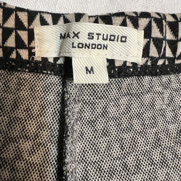 Max Studio London Wide Leg Pants M Geometric Print Black White Stretch Palazzo - Picture 4 of 11